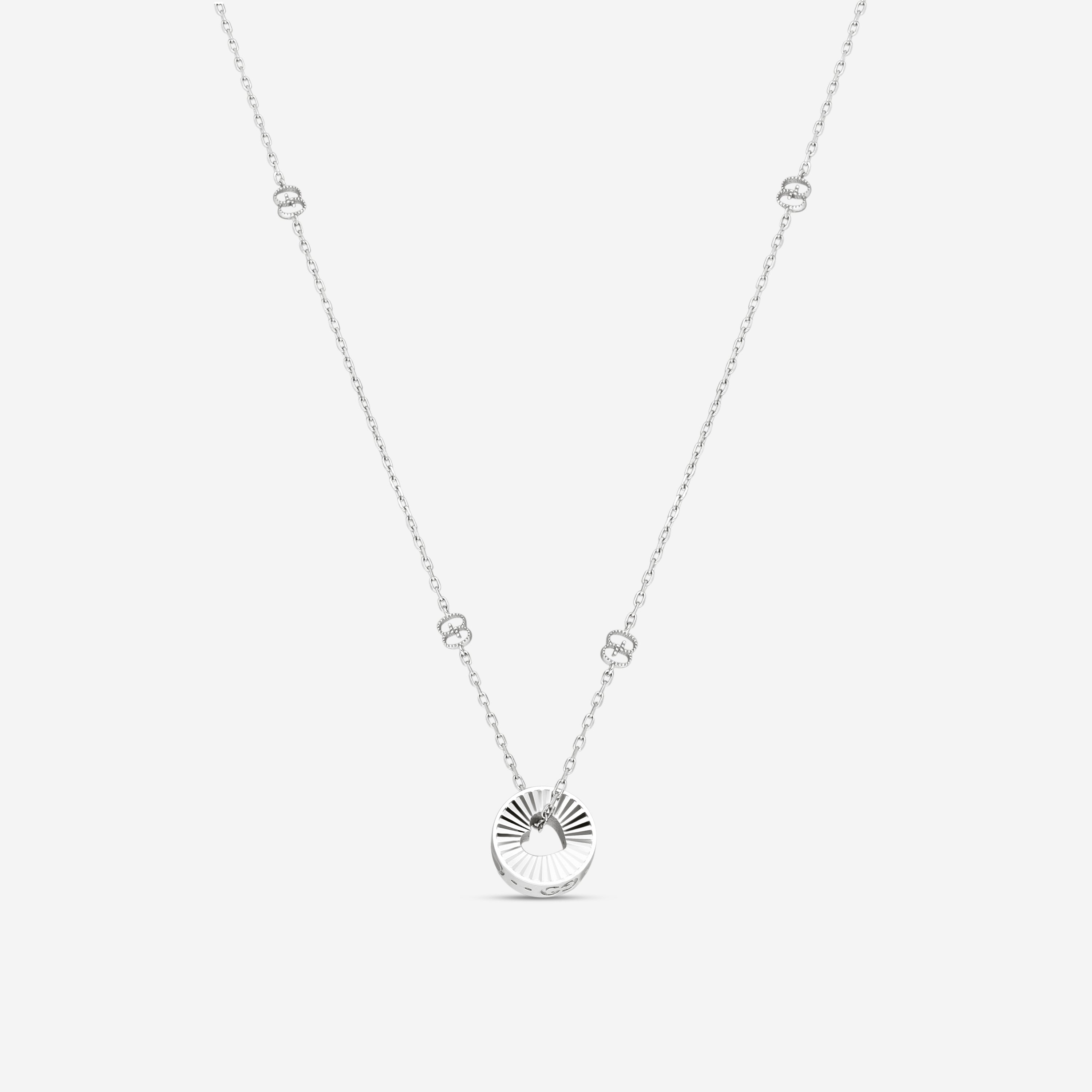 Gucci 18K White Gold Round Pendant Necklace with Heart Cut-Out YBB72937300200U MSRP $2,650 - THE SOLIST