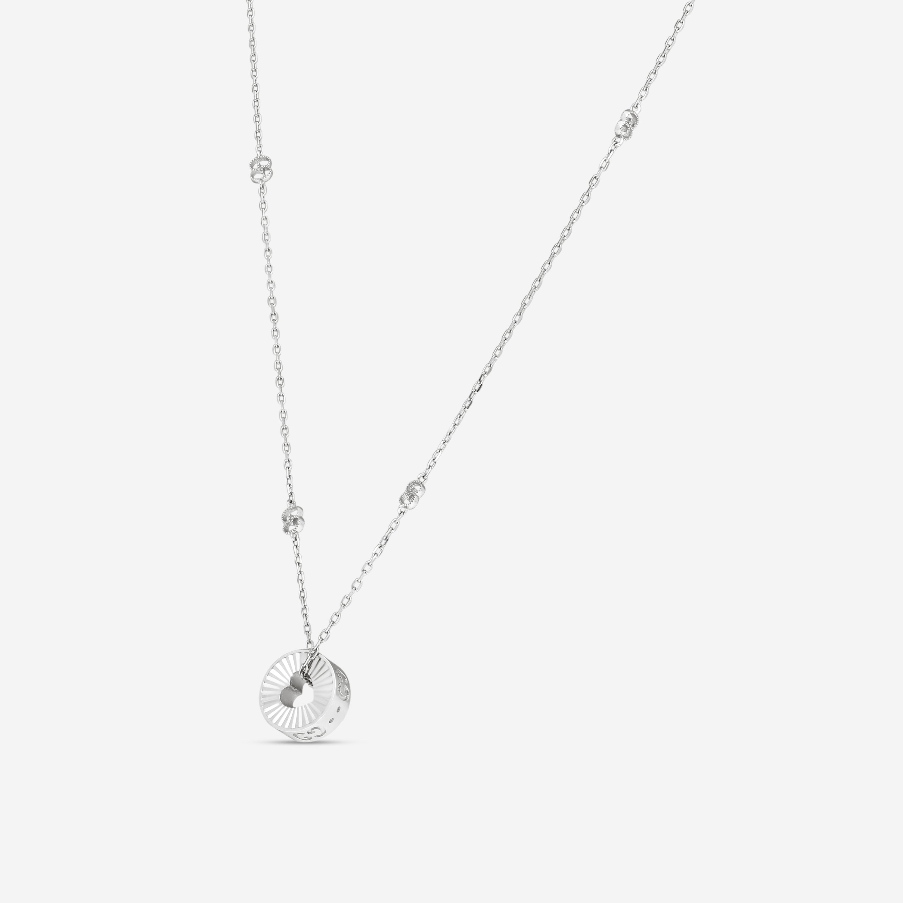 Gucci 18K White Gold Round Pendant Necklace with Heart Cut-Out YBB72937300200U MSRP $2,650 - THE SOLIST