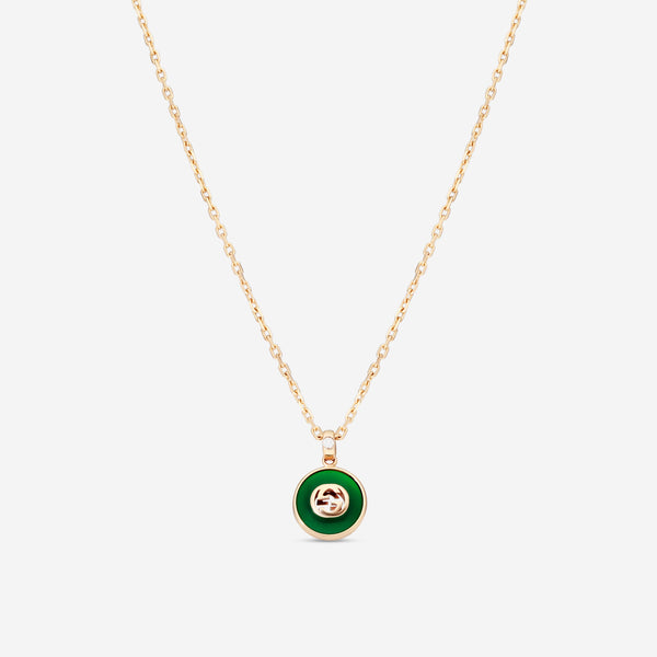 Gucci 18K Rose Gold Green Agate & Diamond Pendant Necklace YBB78934000200U - THE SOLIST