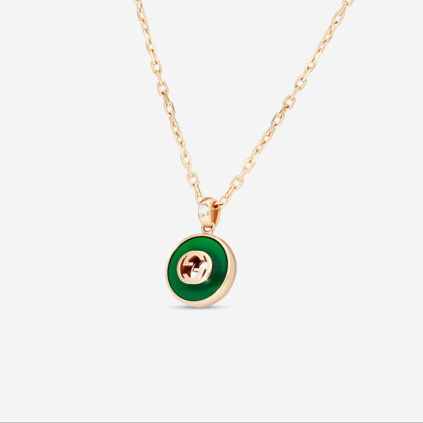 Gucci 18K Rose Gold Green Agate & Diamond Pendant Necklace YBB78934000200U - THE SOLIST