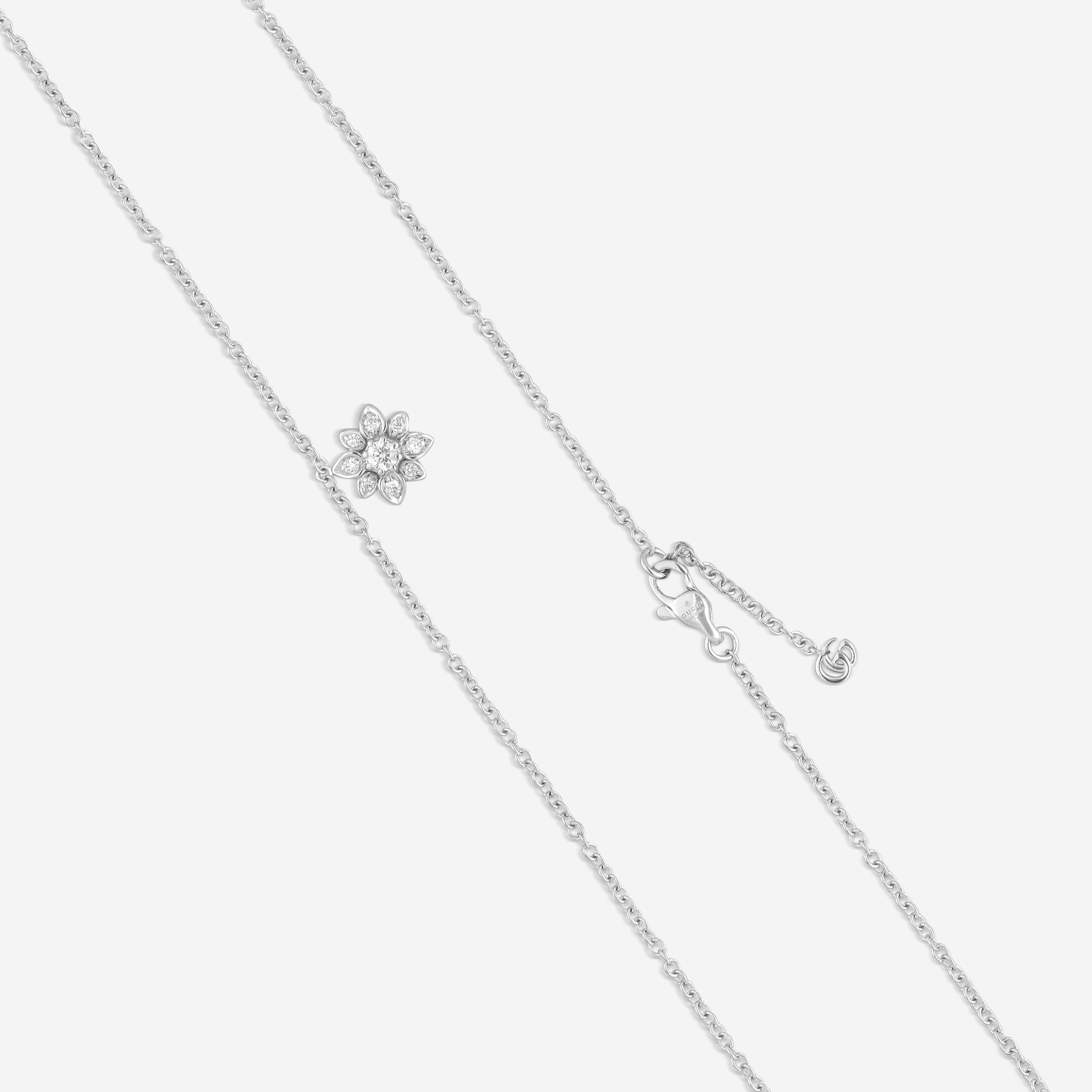 Gucci 18K White Gold and Diamonds Flower Necklace YBB79620700100U MSRP $2,950 - THE SOLIST