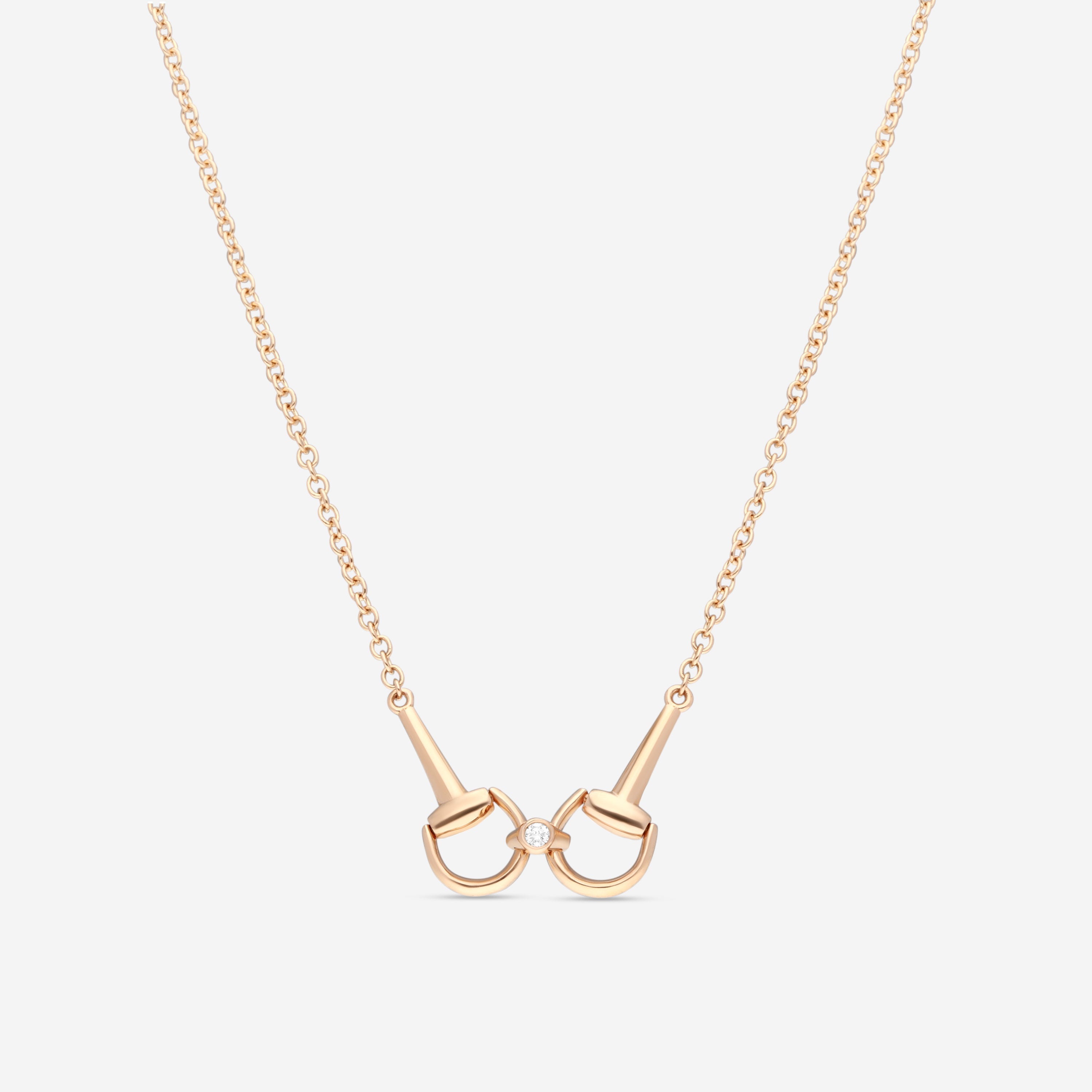 Gucci Horsebit 18K Rose Gold Diamond Pendant Necklace YBB79683300100U - THE SOLIST