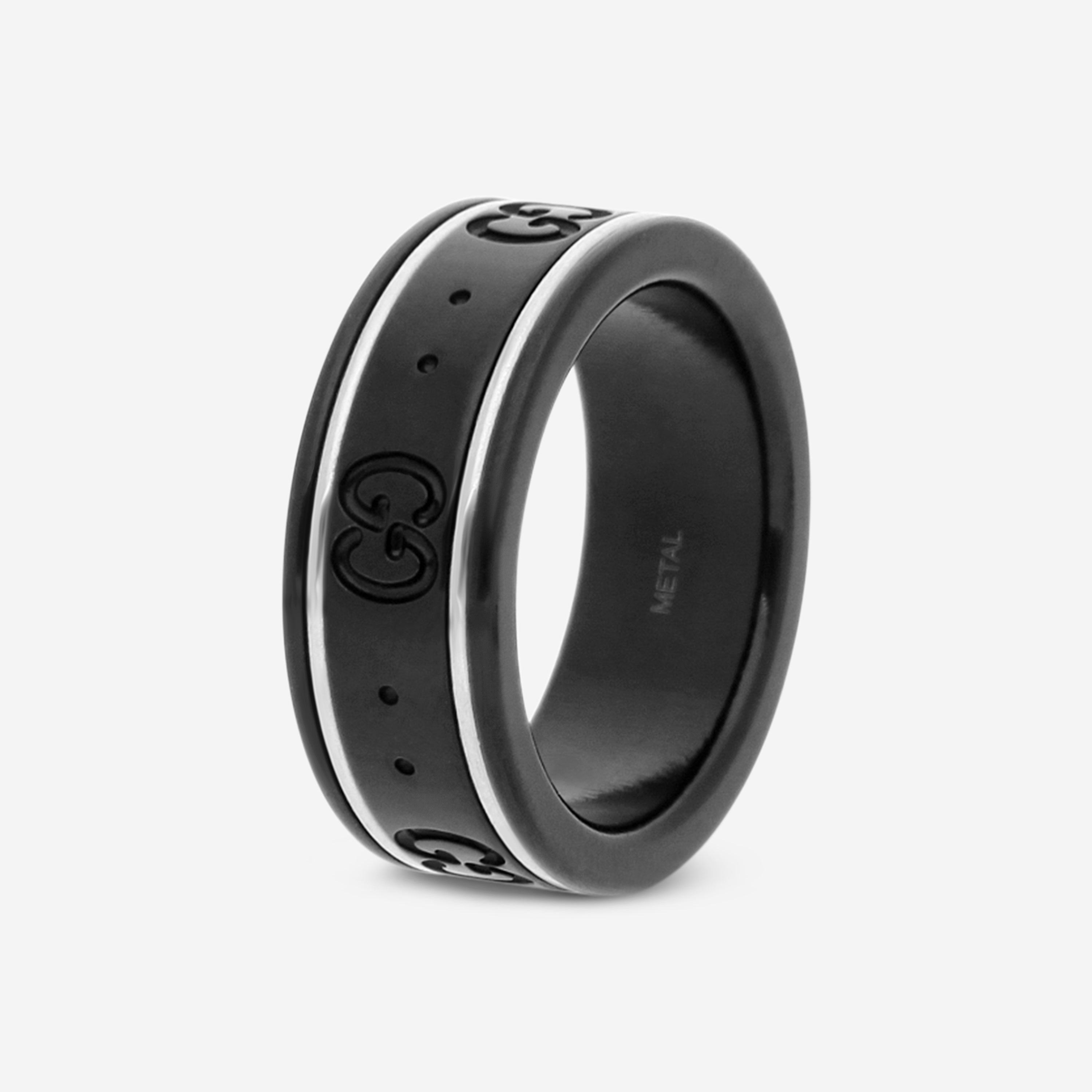 Gucci Icon Thin 18K White Gold & Black Synthetic Corundum Band Ring YBC225985001009 MSRP $700 - THE SOLIST