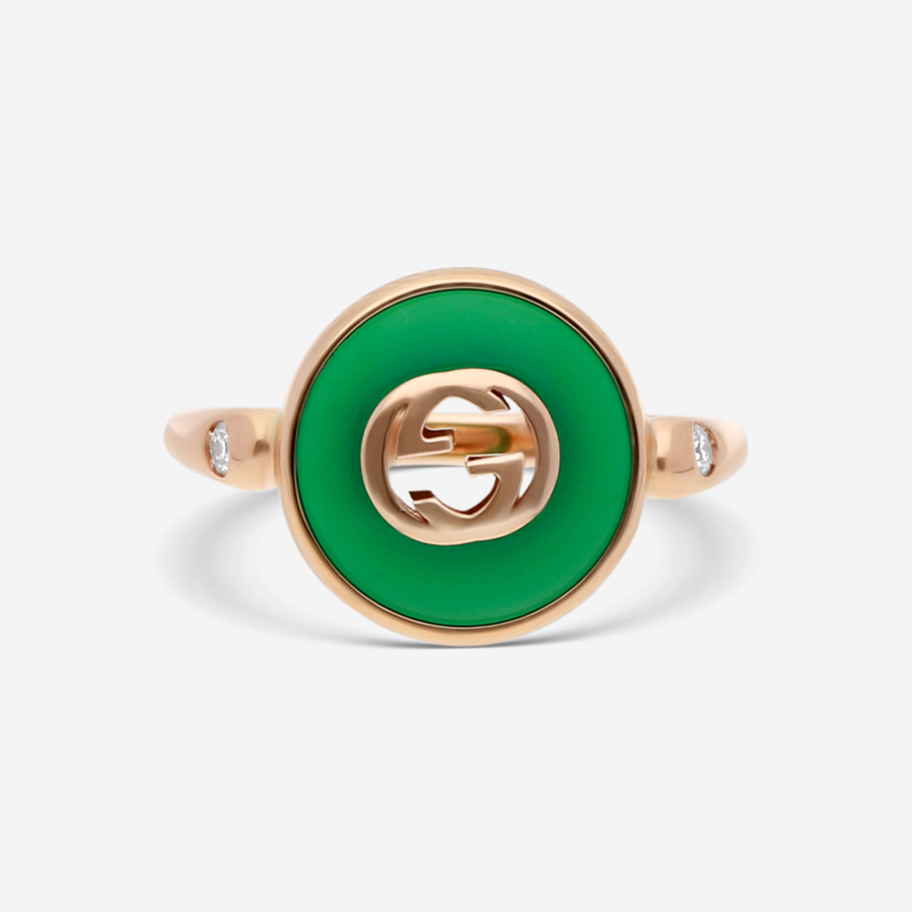 Gucci 18K Rose Gold Green Agate & Diamond Ring YBC786547002011 - THE SOLIST