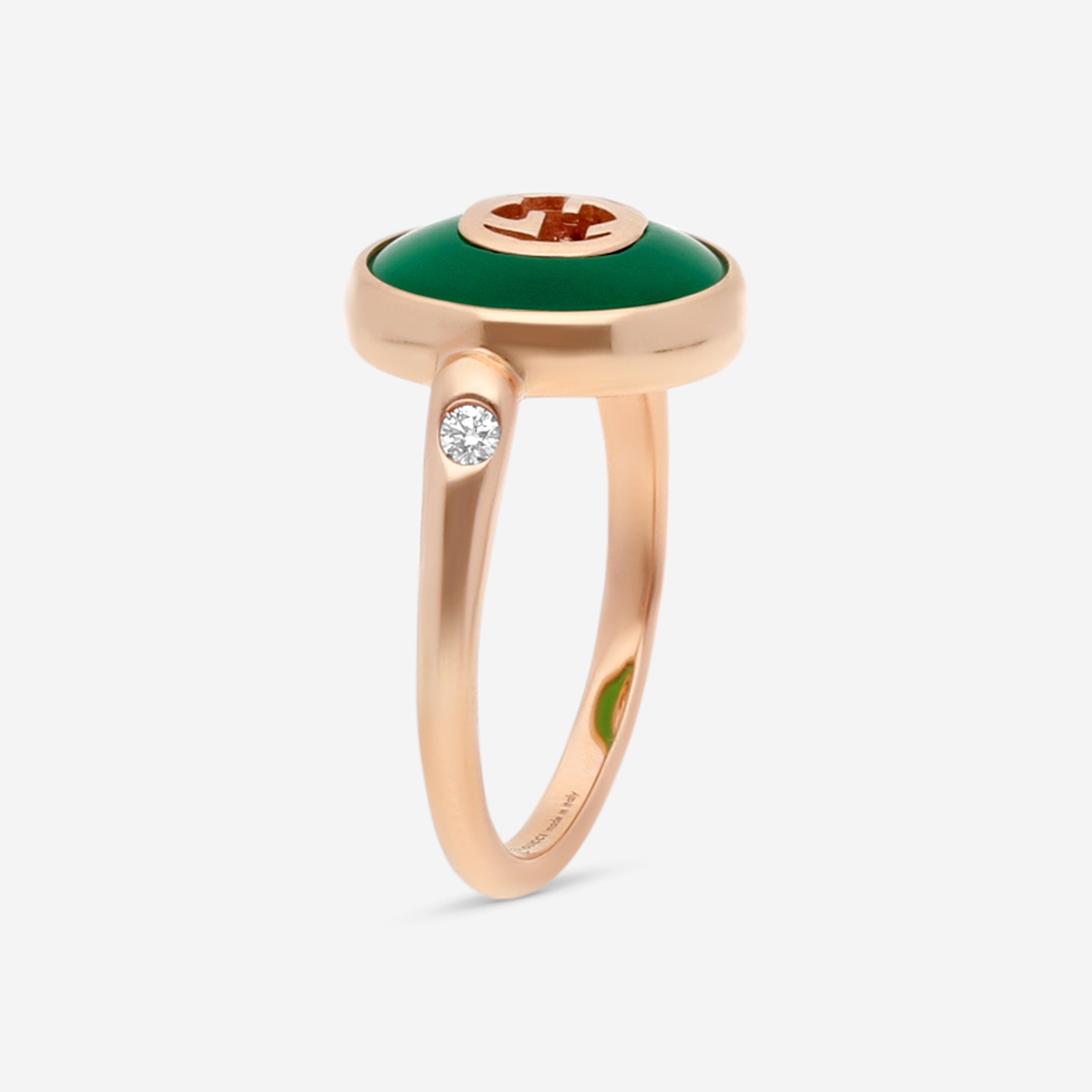 Gucci 18K Rose Gold Green Agate & Diamond Ring YBC786547002011 - THE SOLIST