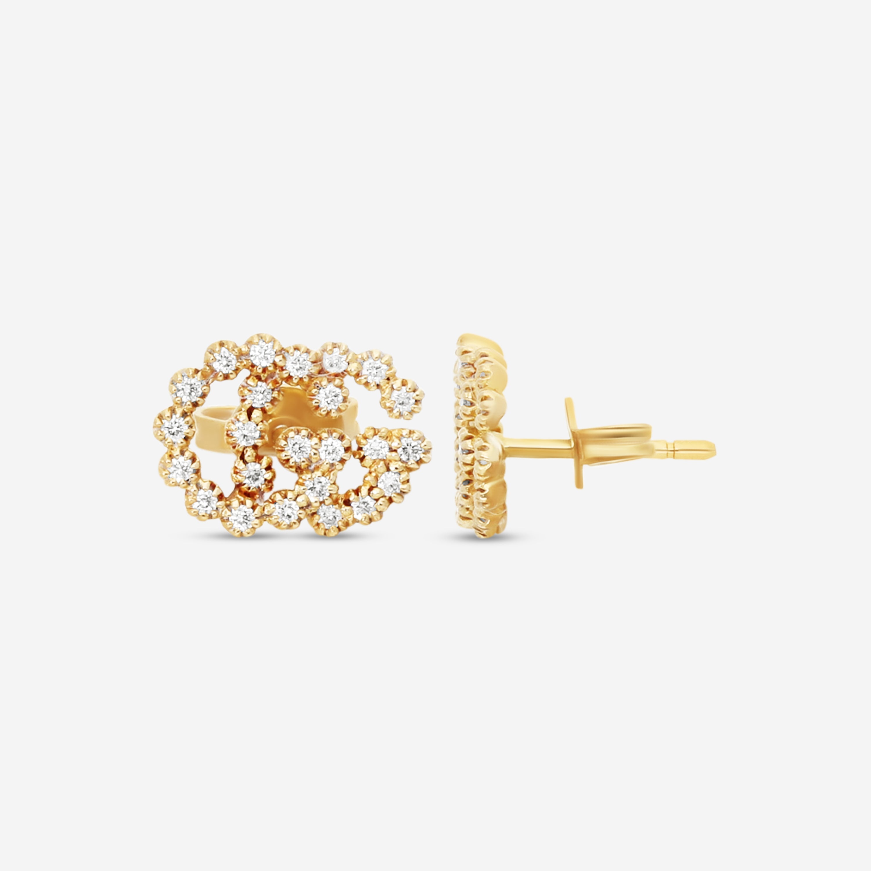Gucci GG Running 18K Yellow Gold and Diamond Stud Earrings YBD48167600100U MSRP $2,300 - THE SOLIST