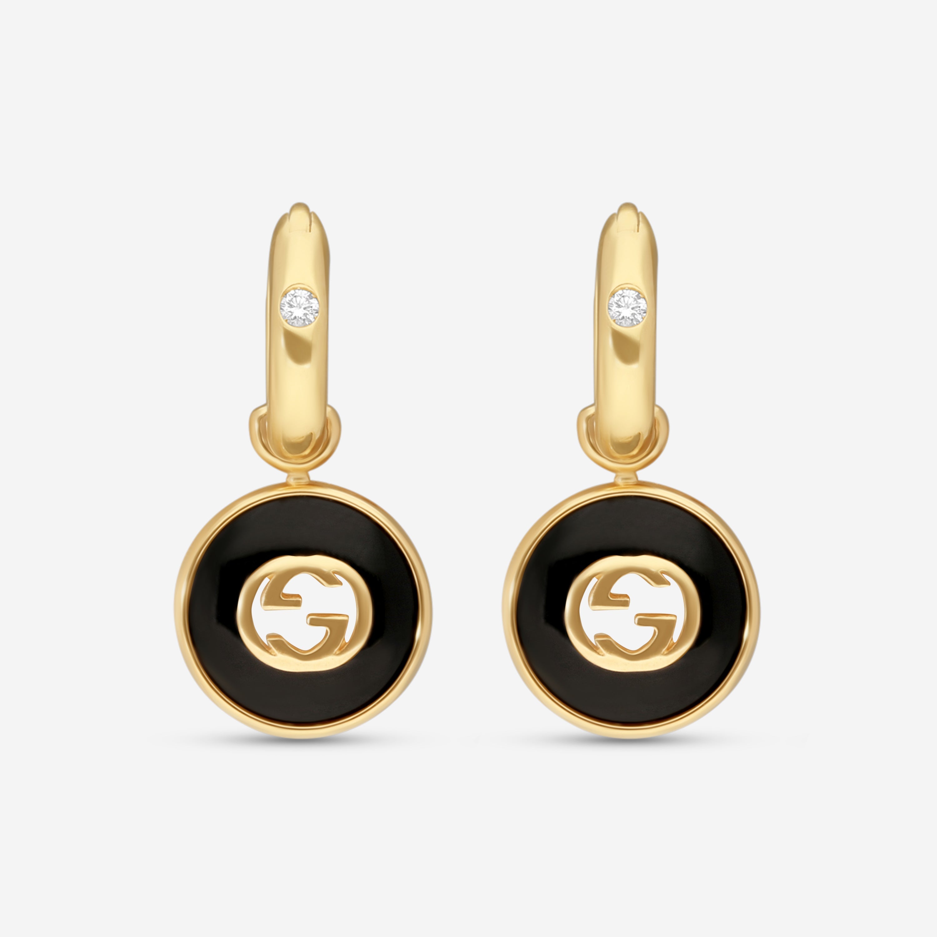 Gucci 18K Yellow Gold Onyx & Diamond Drop Earrings YBD78656300100U - THE SOLIST