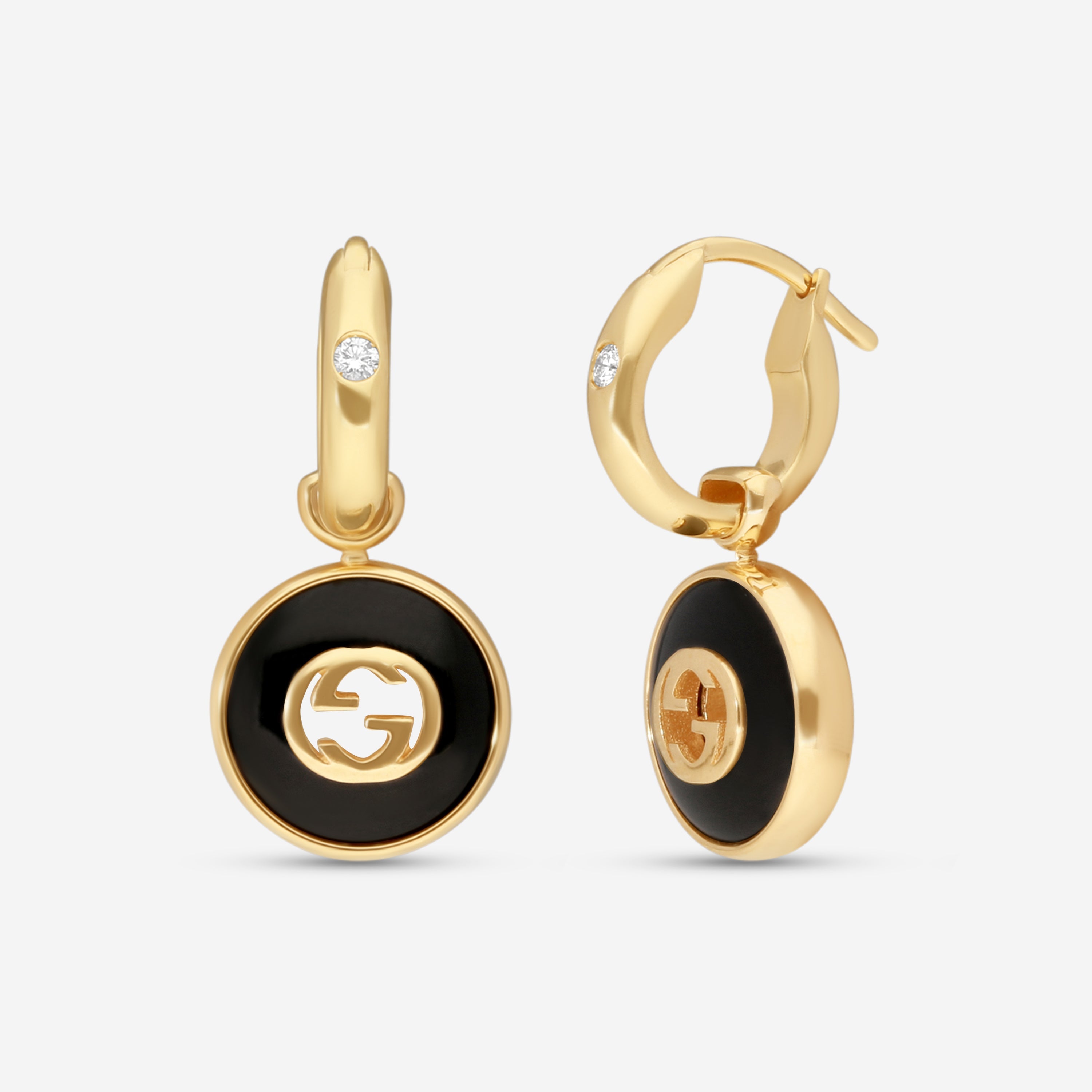 Gucci 18K Yellow Gold Onyx & Diamond Drop Earrings YBD78656300100U - THE SOLIST