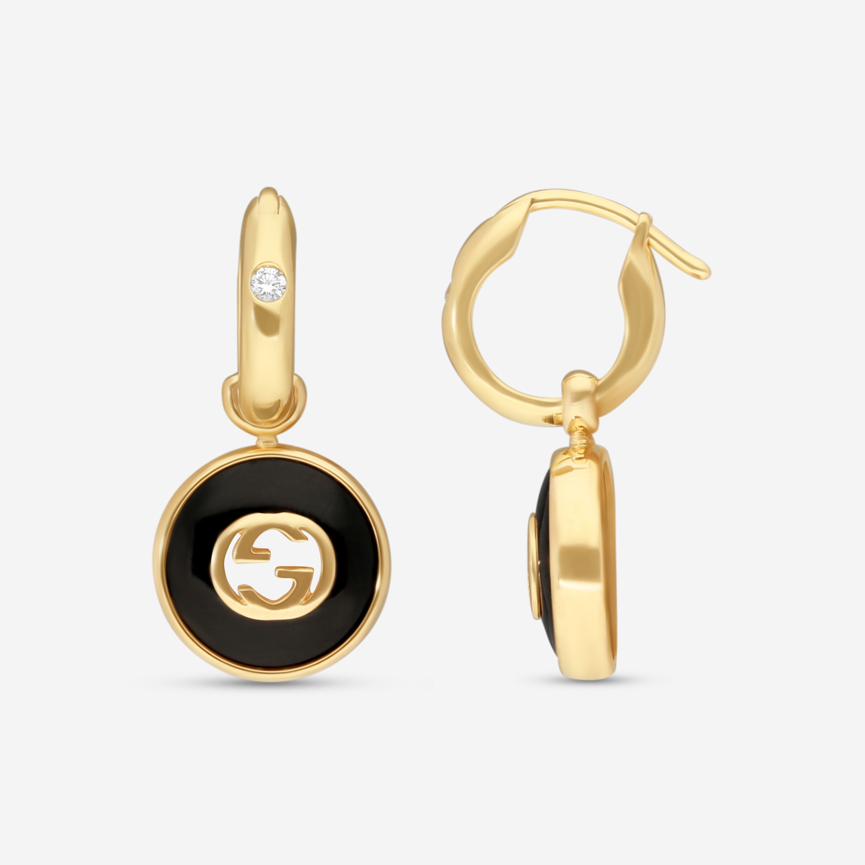 Gucci 18K Yellow Gold Onyx & Diamond Drop Earrings YBD78656300100U - THE SOLIST