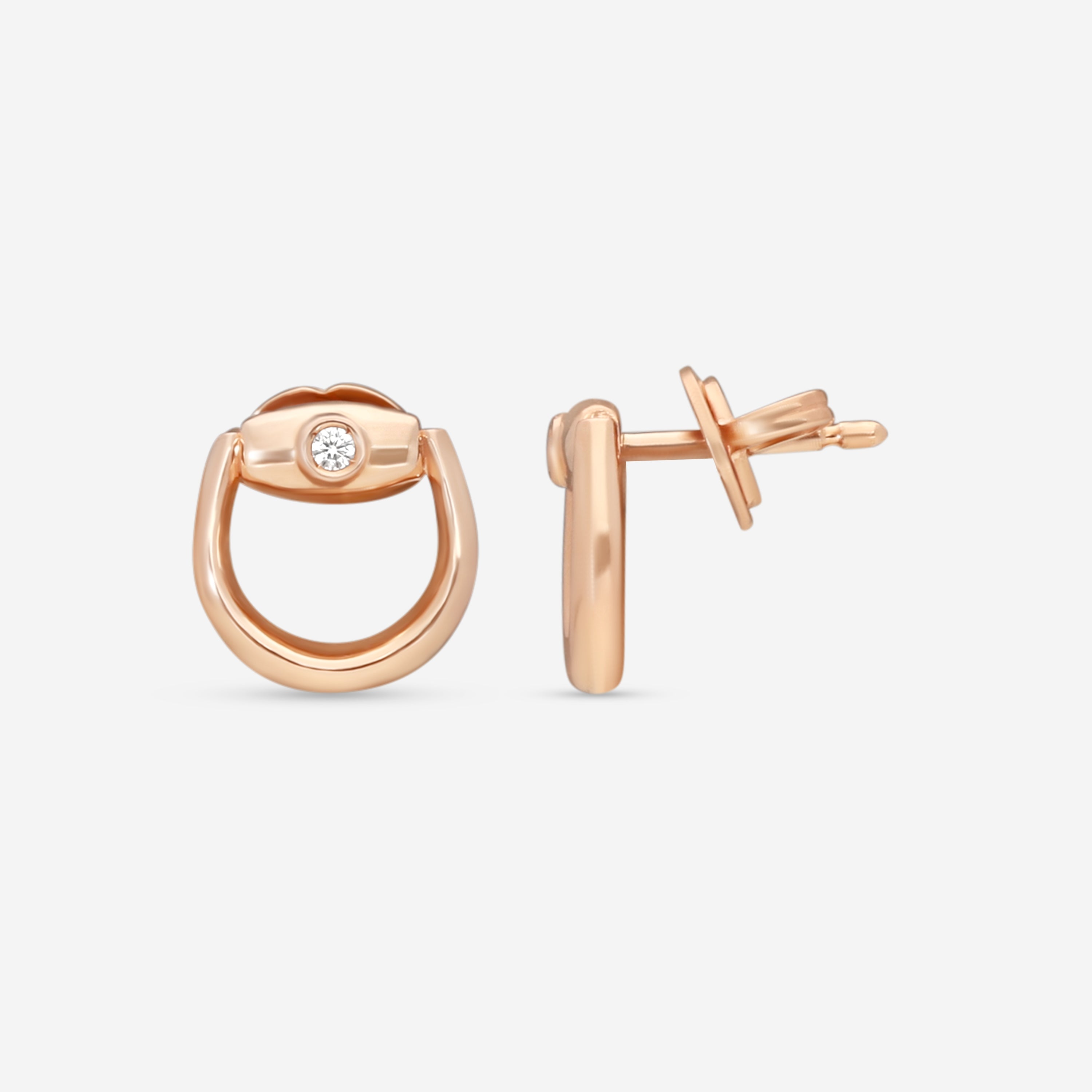 Gucci Horsebit 18K Rose Gold Diamond Stud Earrings YBD79616600100U - THE SOLIST
