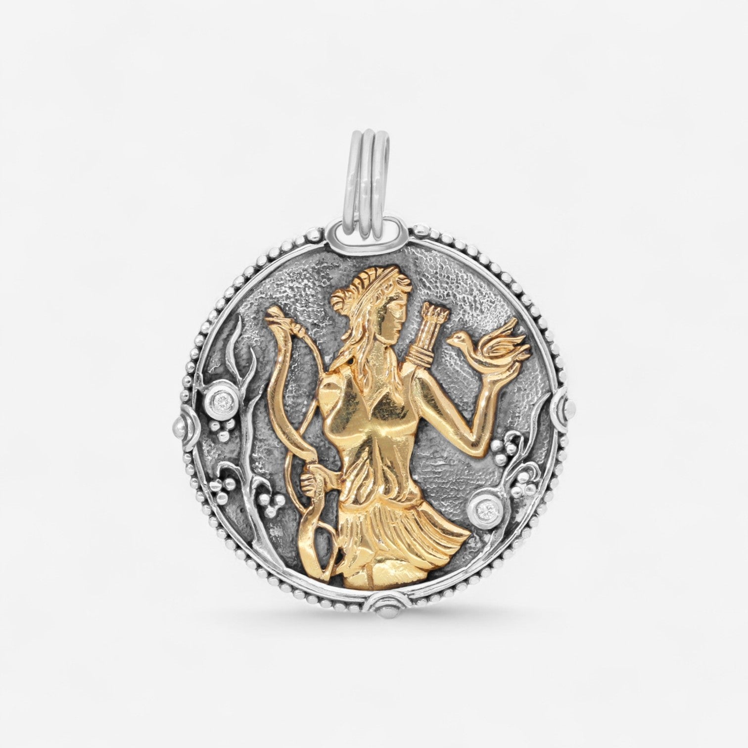 Konstantino Zodiac Sagittarius Sterling Silver & 18K Yellow Gold Diamond Carved Pendant MEKJ630-109 - THE SOLIST