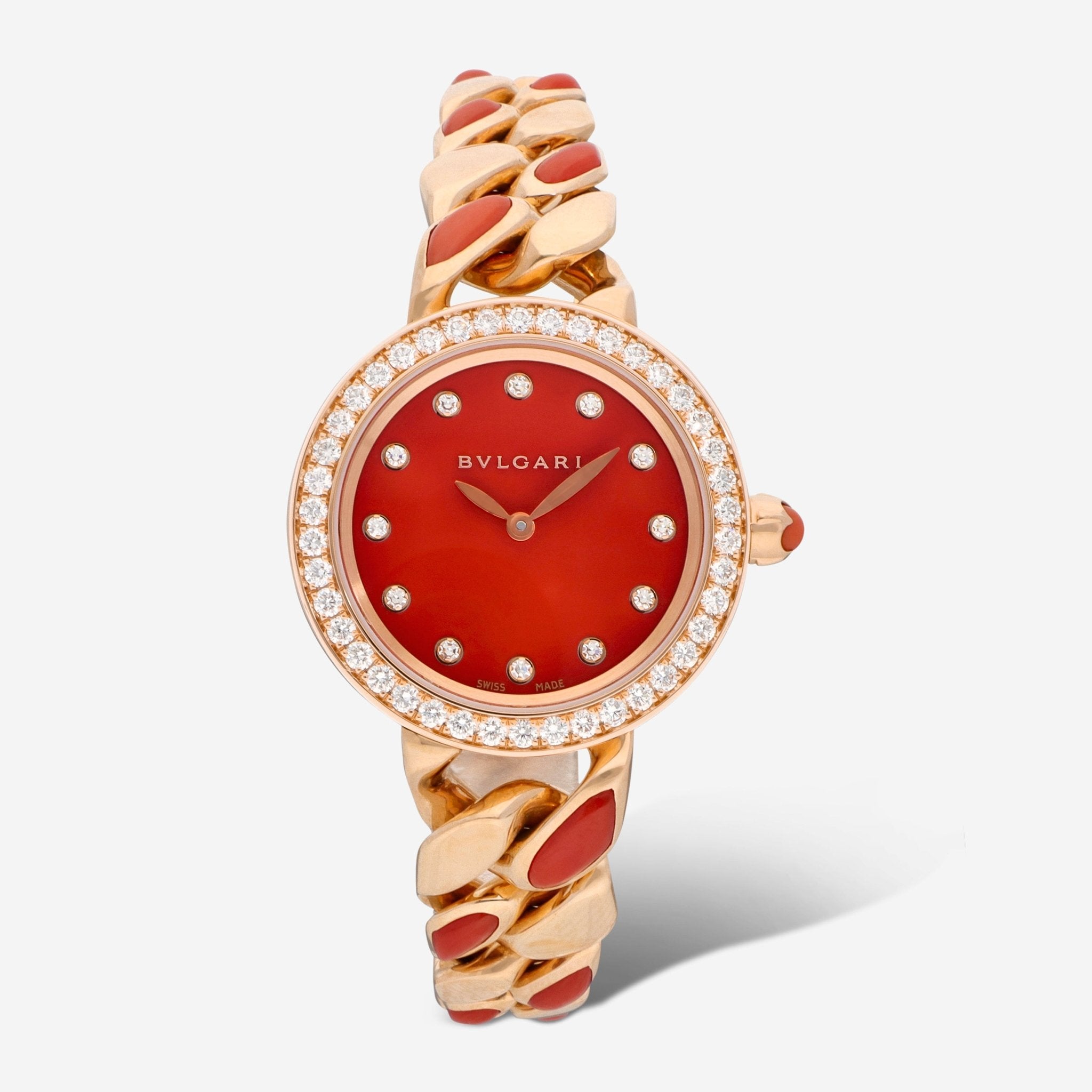 Bulgari Catene 18K Rose Gold Carnelian Dial Diamond Ladies Watch 102170 - THE SOLIST - Bulgari