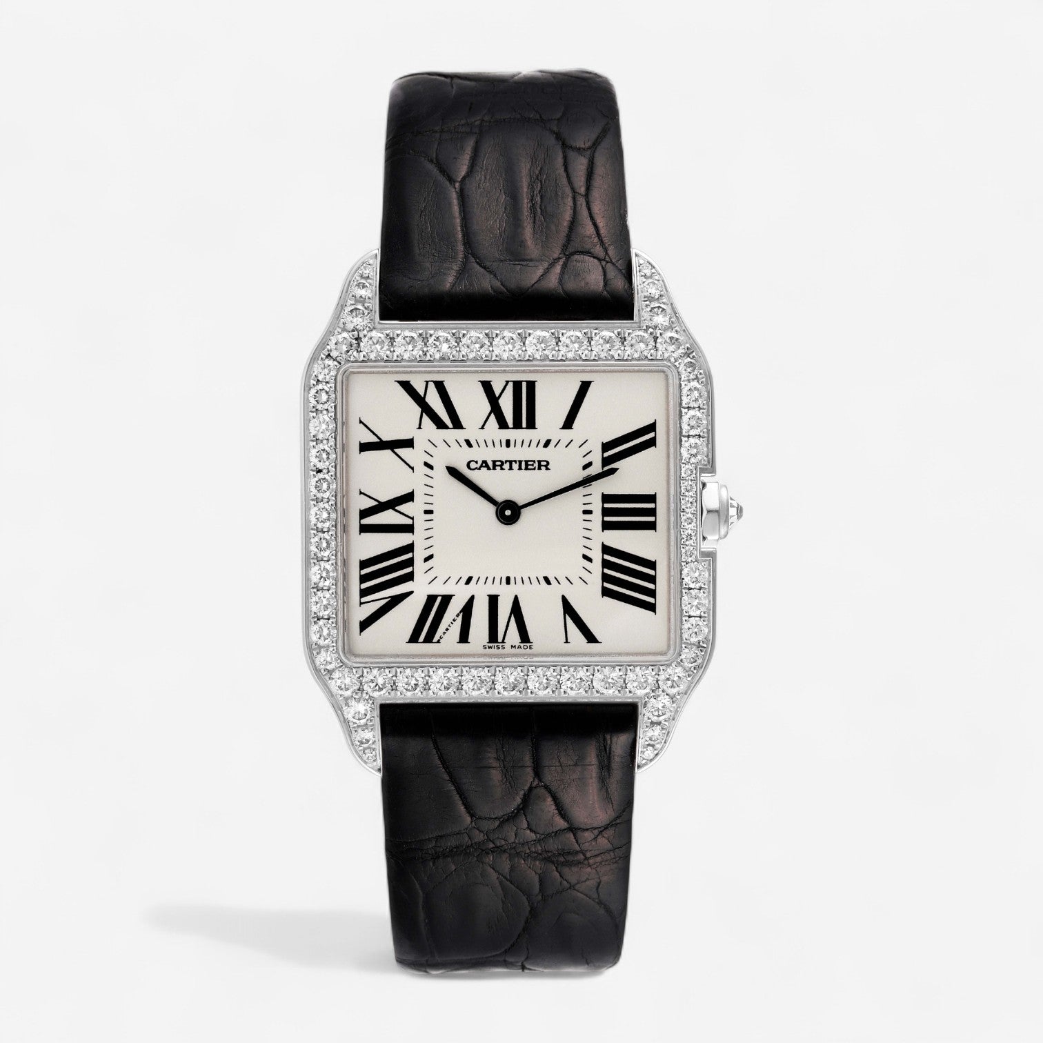 Cartier Santos Dumont 18K White Gold Diamond Manual Wind Ladies Watch WH100651