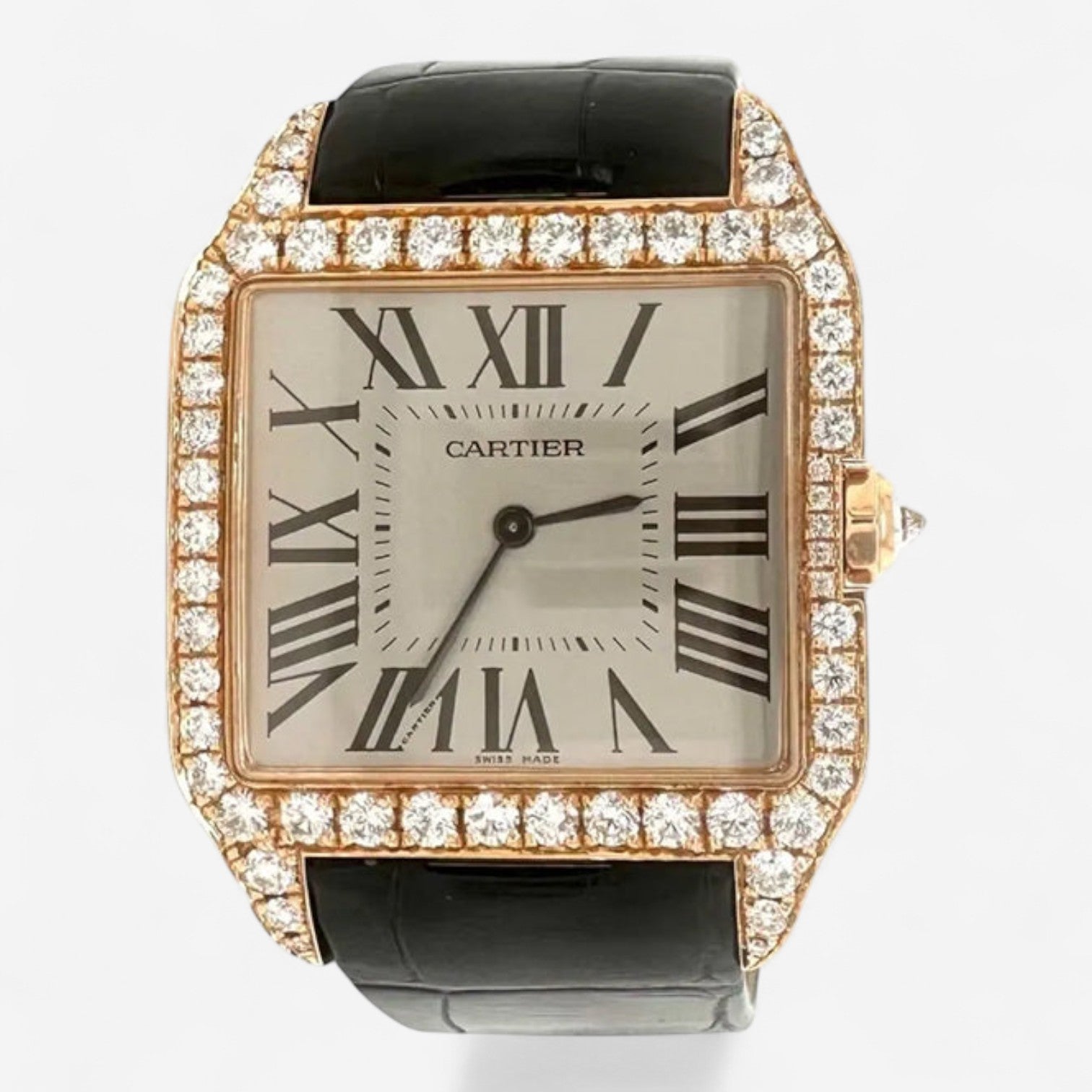 Cartier Santos Dumont 18K Rose Gold Diamond Manual Wind Unisex Watch WH100751