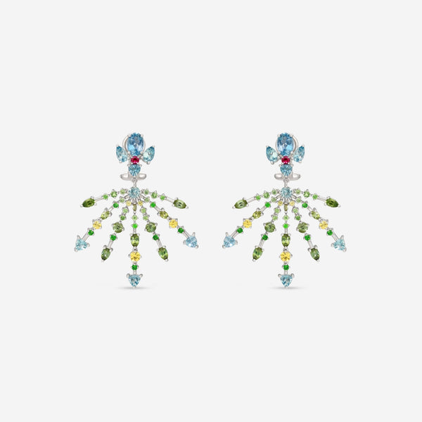 Gubelin Ornaments of Flowers 18K White Gold Multi - Gemstone Drop Earrings 44A - 1328.1 - THE SOLIST - Gubelin