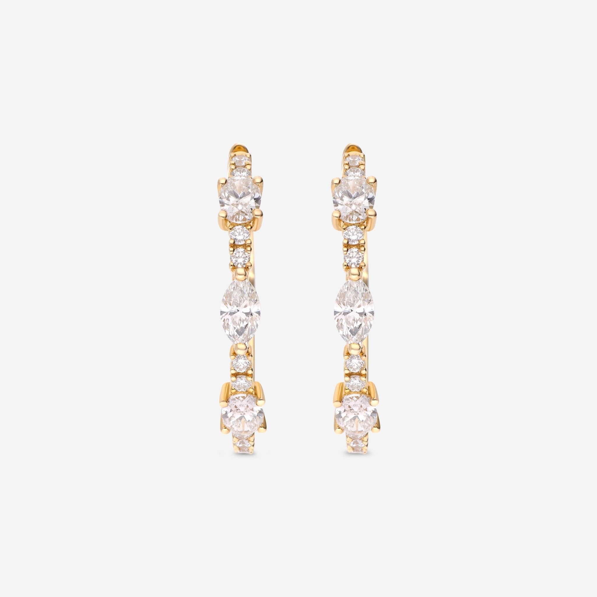Ina Mar 14K Yellow Gold, Round and Oval Shape Diamonds 1.69ct. twd. Hoop Earrings CN/566433 - THE SOLIST - Ina Mar