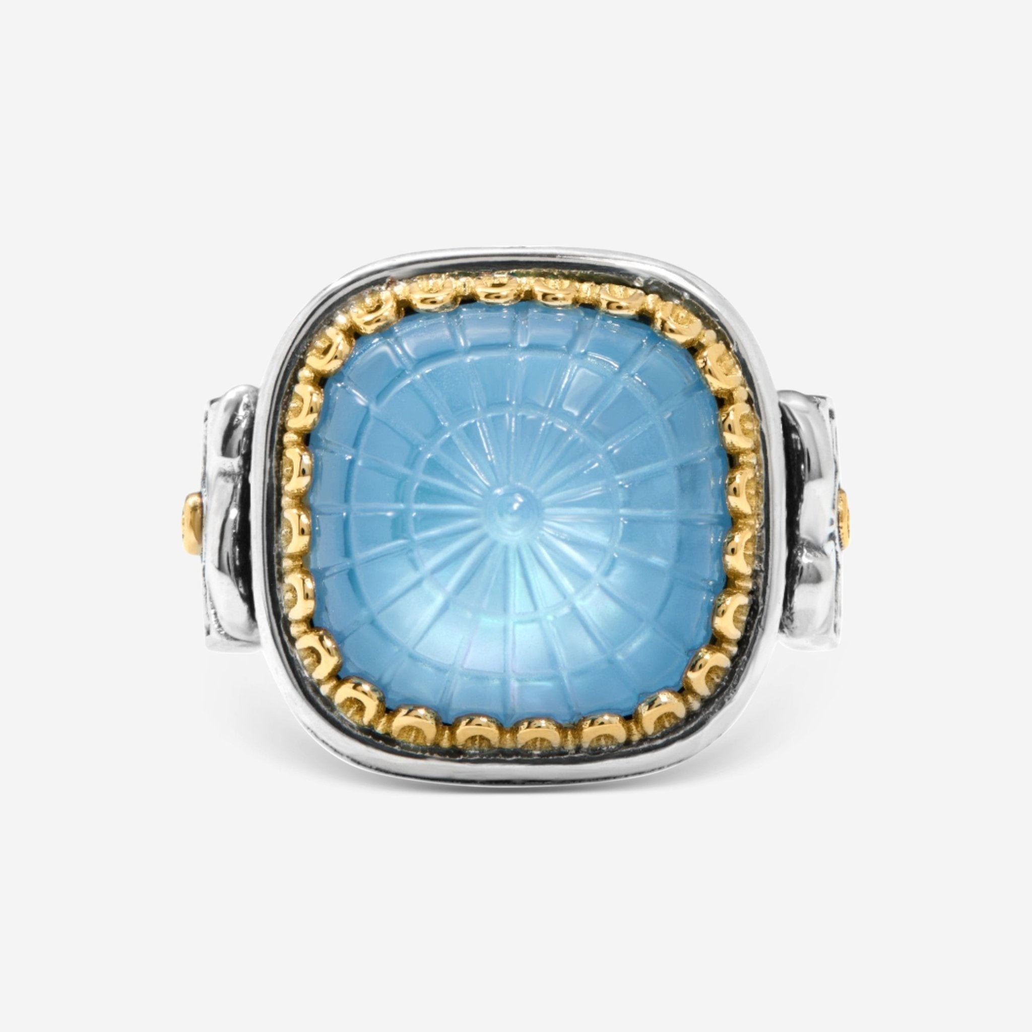 Konstantino Dome Sterling Silver & 18k Yellow Gold Mother of Pearl & Blue Spinel Ring Sz. 7 DKJ978 - 629 - S7 - THE SOLIST - Konstantino