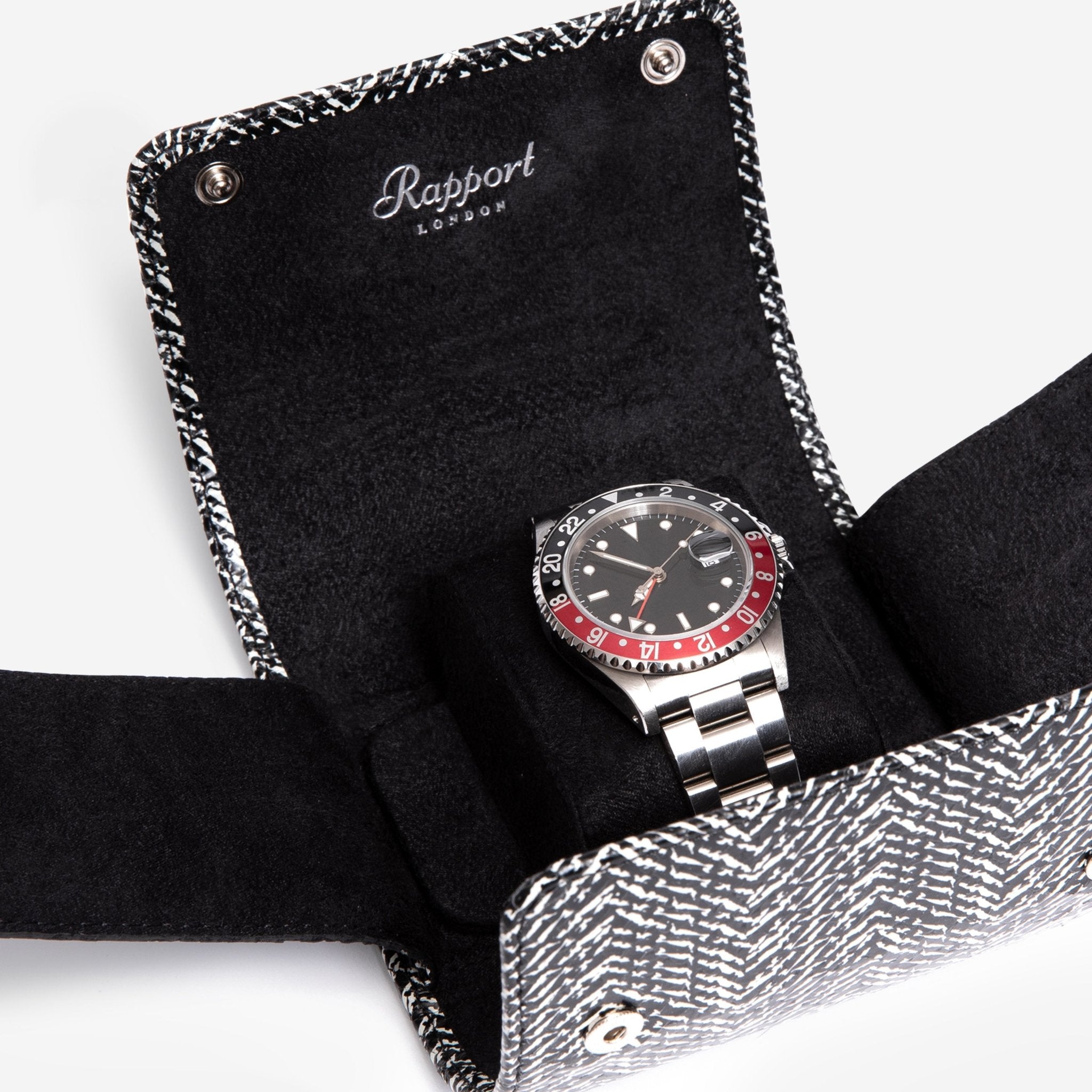 Rapport London Marlow Black Herringbone Leather Single Watch Roll D144 - THE SOLIST - Rapport