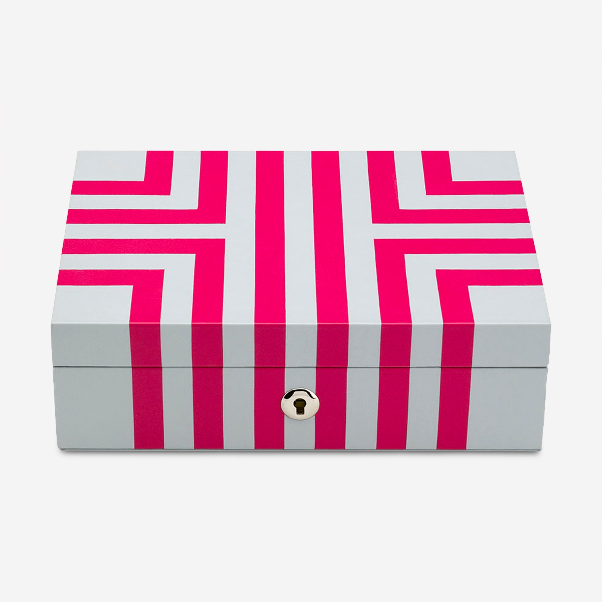 Rapport London Maze Grey & Dark Pink Premium Leather Jewellery Box J142 - THE SOLIST - Rapport