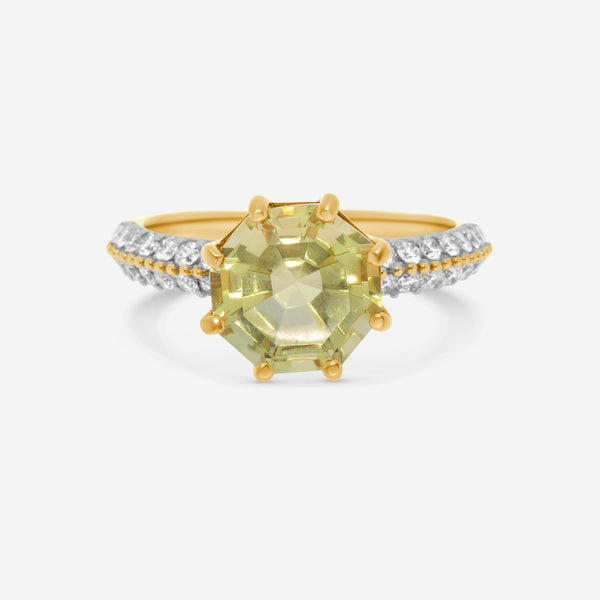 SuperOro 14K Yellow Gold, Octagonal Lemon Topaz and Diamond Gemstone Ring 60258 - THE SOLIST - SuperOro