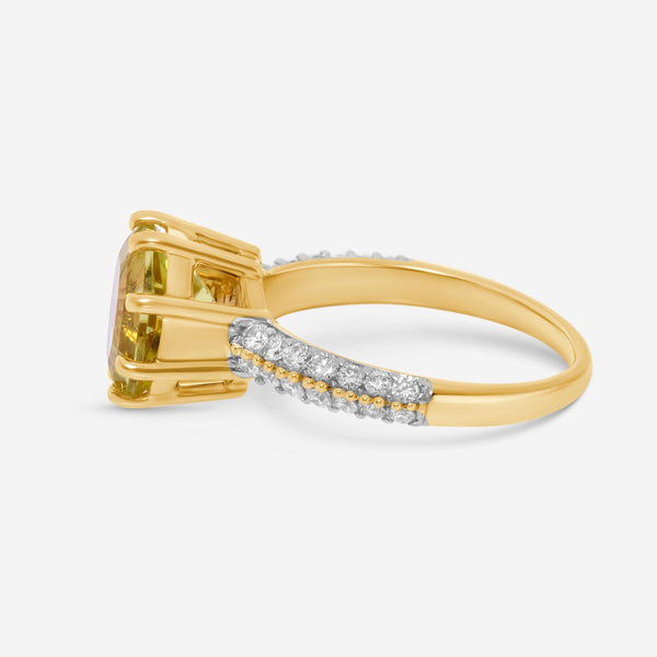 SuperOro 14K Yellow Gold, Octagonal Lemon Topaz and Diamond Gemstone Ring 60258 - THE SOLIST - SuperOro
