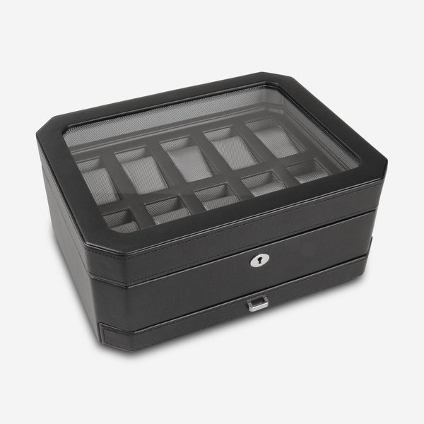 Wolf 1834 Windsor Black Leather 10 Piece Watch Box with Drawer 4586029 - THE SOLIST - Wolf 1834
