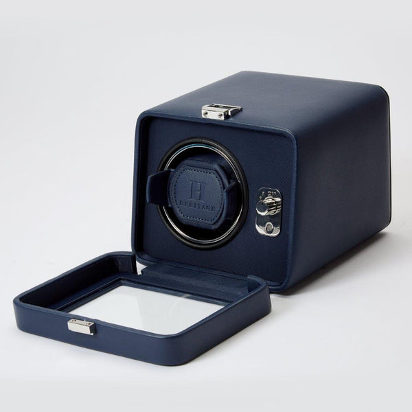 Wolf 1834 Windsor Heritage Navy Vegan Leather Single Winder With Cover 452517 - THE SOLIST - Wolf 1834