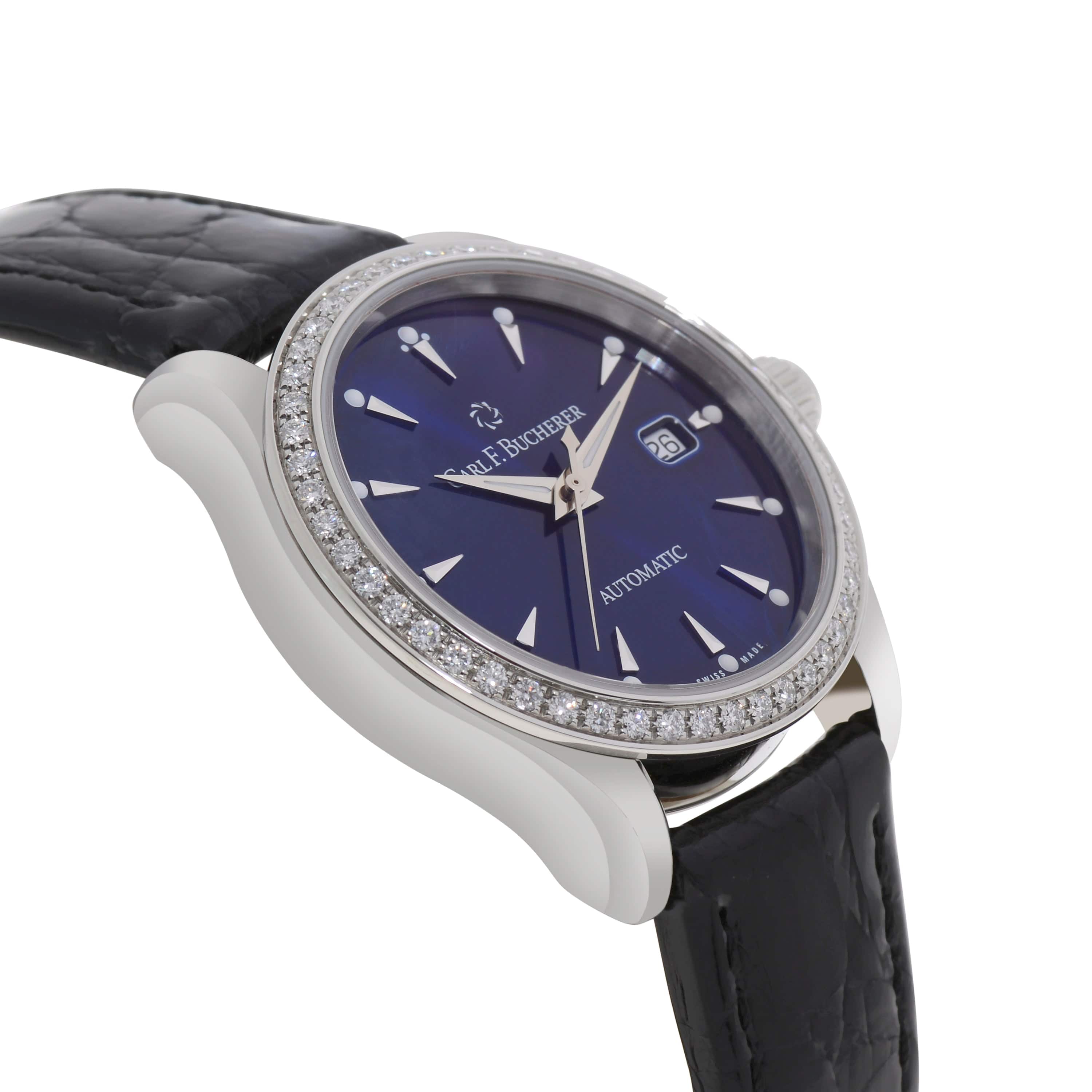 Carl F. Bucherer Manero AutoDate Diamond Blue Dial Stainless Steel Women's Automatic Watch 00.10911.08.53.11 - THE SOLIST