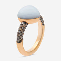 Bucherer Rhodium Finished 18K Rose Gold, Chalcedony, and Brown Fancy Cut Diamond Statement Ring - THE SOLIST
