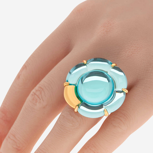Baccarat 18K Gold Plated on Sterling Silver, Turquoise Crystal Flower Statement Ring 2806982 - THE SOLIST
