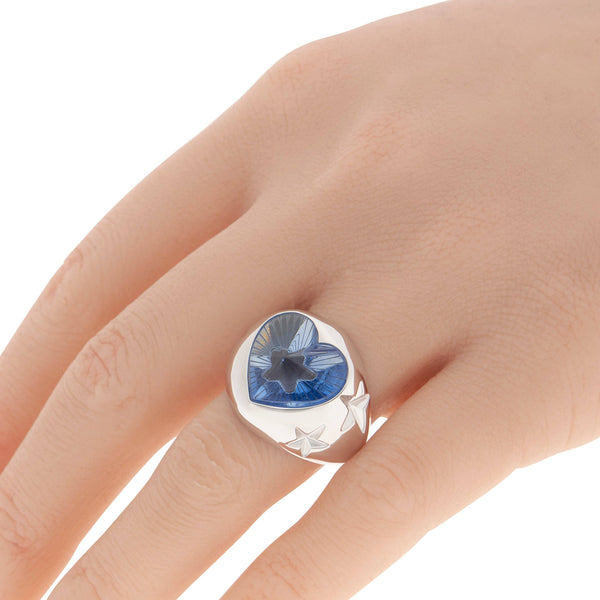 Baccarat Sterling Silver, Blue Crystal Heart And Star Statement Ring 2813091 - THE SOLIST