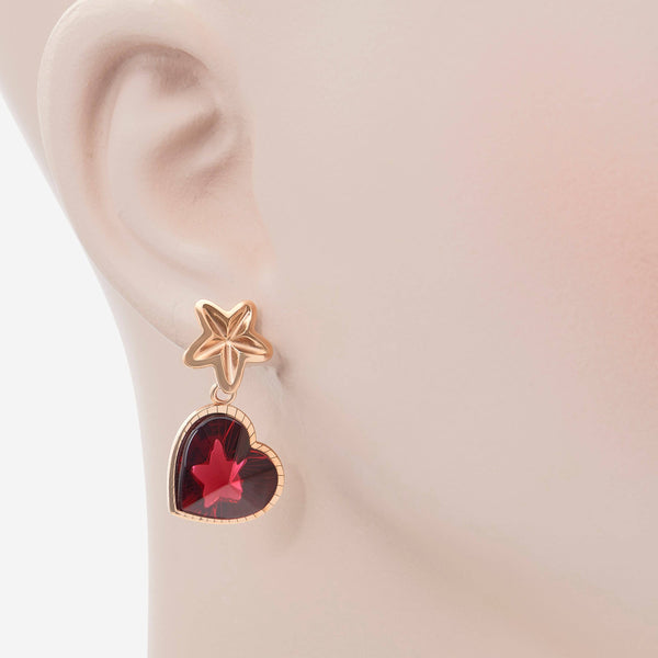 Baccarat 18K Gold Plated on Sterling Silver, Red Crystal Heart And Star Drop Earrings 2813115 - THE SOLIST