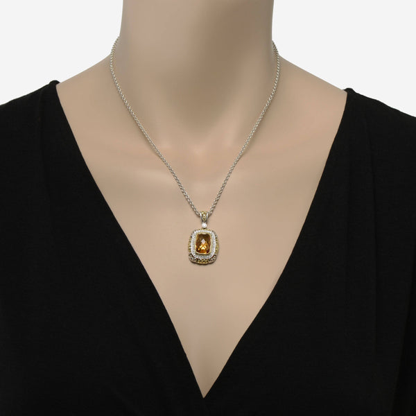 Charles Krypell Sterling Silver and 18K Yellow Gold, Yellow Citrine 5.00ct. tw. and White Diamond 0.25ct. tw. Pendant Necklace - ShopWorn