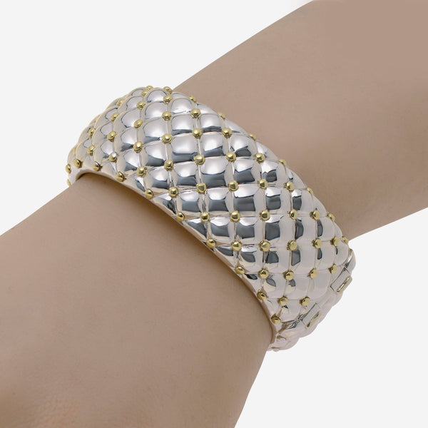 Charles Krypell Sterling Silver and 18K Yellow Gold Wide Cuff Bracelet - ShopWorn