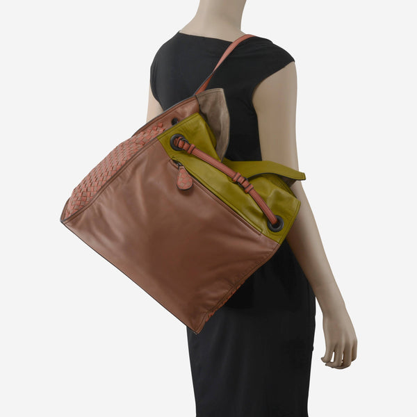 Bottega Veneta Brown And Green Leather Shoulder Bag 505919-V1Een-5797 - THE SOLIST