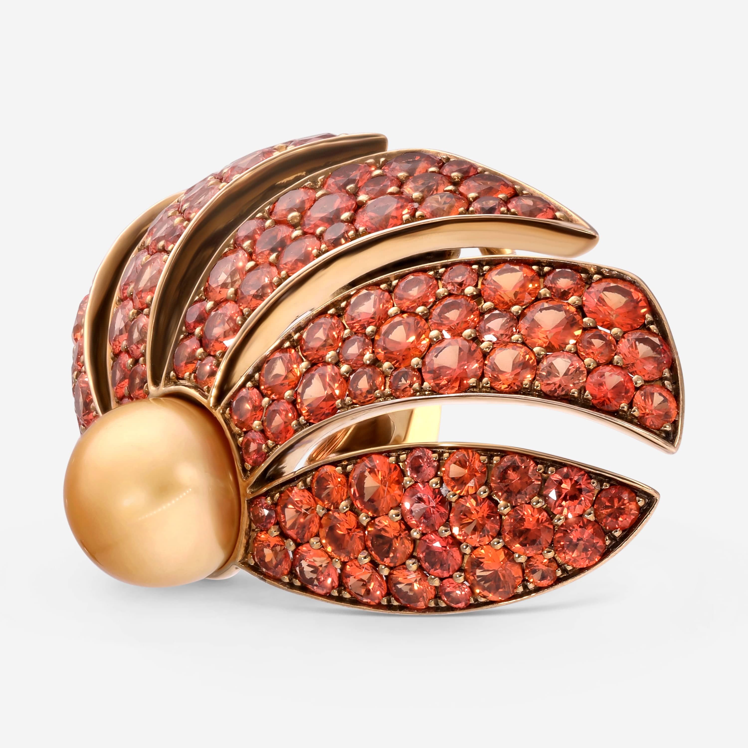 Assael 18K Yellow Gold and Titanium, Orange Sapphire 10.67ct. tw. and Golden South Sea Cultured Pearl Convertible French Clip Earrings AFE0008 - THE SOLIST
