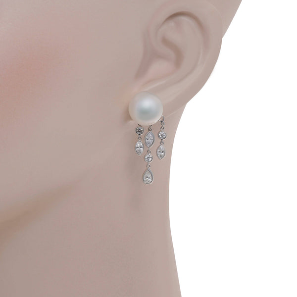 Assael 18K White Gold, Diamond 2.08ct. tw. and South Sea Pearl Chandelier Earrings E4971 - THE SOLIST