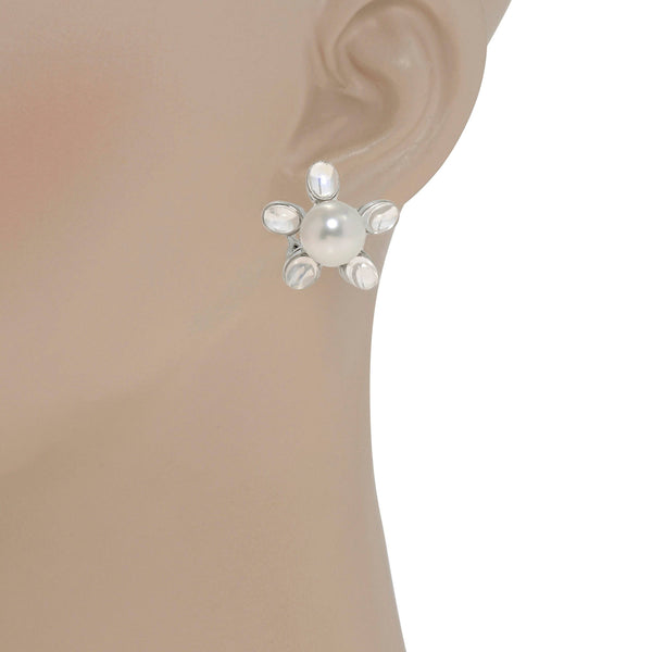 Assael 18K White Gold, Single South Sea Pearl and Moonstone Huggie Earrings E6742 - THE SOLIST