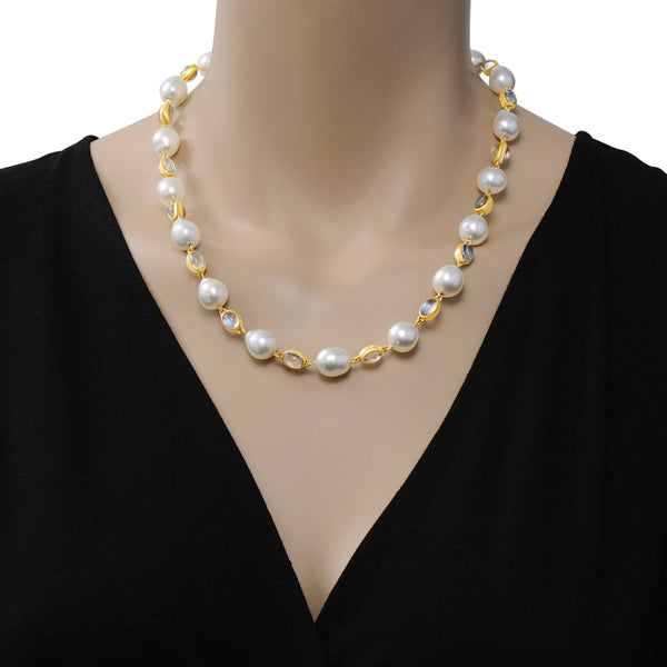 Assael 18K Yellow Gold Moonstone and South Sea Pearl Strand Necklace N4516 - THE SOLIST