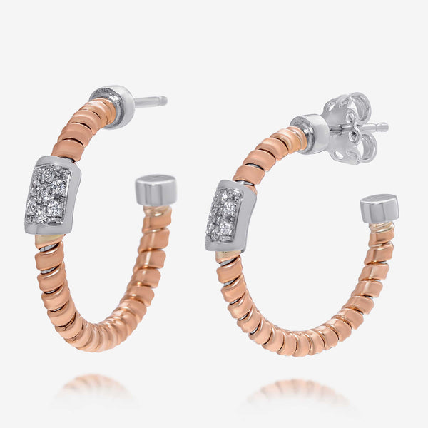 Tessitore Tubogas 18K Rose Gold, Diamond Hoop Earrings OT 829R - THE SOLIST
