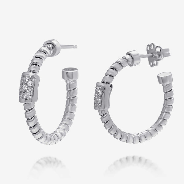 Tessitore Tubogas 18K White Gold, Diamond 0.64ct. tw. Hoop Earrings OT 829W - THE SOLIST