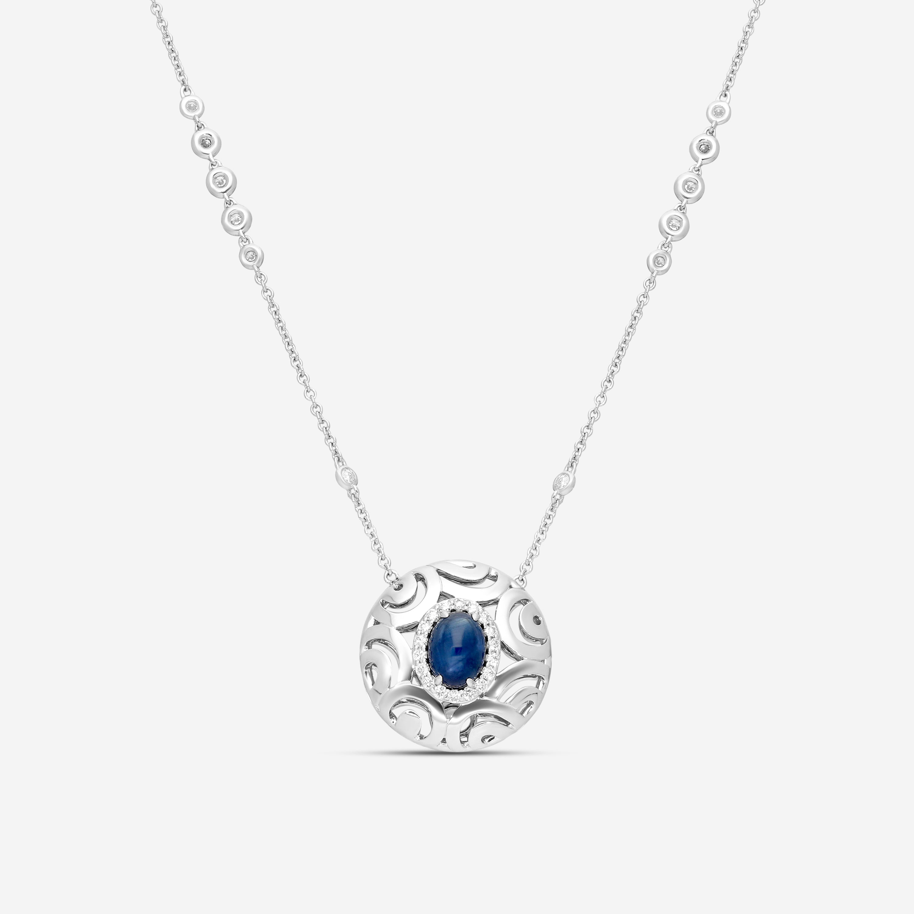 Crivelli Ricami Luci 18K White Gold Diamond & Sapphire Pendant Necklace 000-3858NS - THE SOLIST
