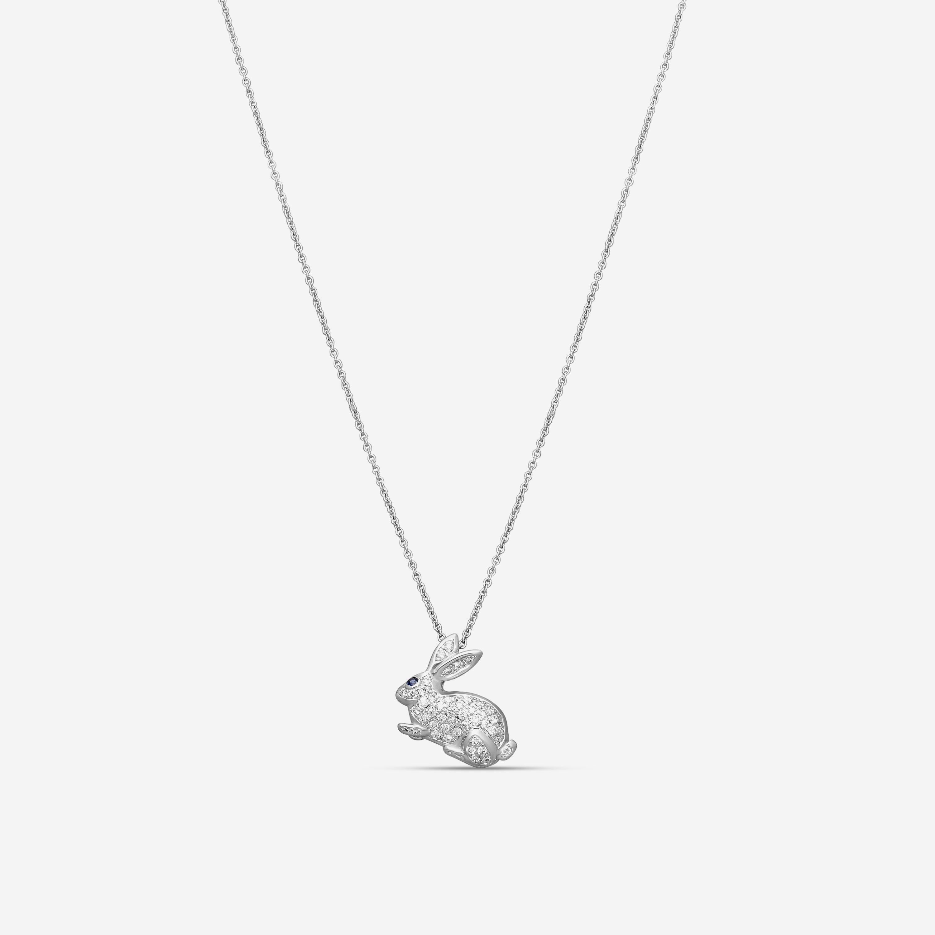 Roberto Coin 18K White Gold Diamond & Sapphire Rabbit Pendant Necklace 000403AWC