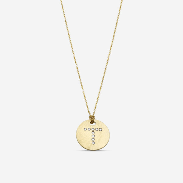Roberto Coin Tiny Treasures 18K Yellow Gold Diamond Circle "T" Necklace 000801AYCHXT - THE SOLIST