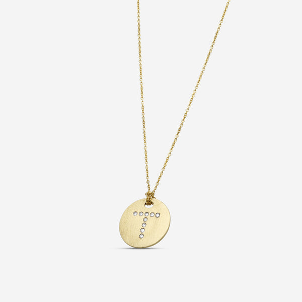 Roberto Coin Tiny Treasures 18K Yellow Gold Diamond Circle "T" Necklace 000801AYCHXT - THE SOLIST