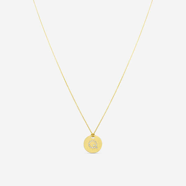 Roberto Coin Tiny Treasures "Q" 18K Yellow Gold Diamond Circle Necklace 000801AY