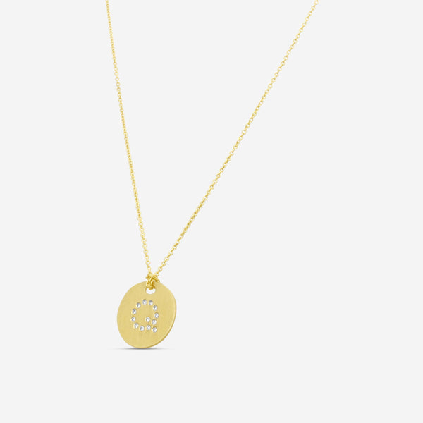 Roberto Coin Tiny Treasures "Q" 18K Yellow Gold Diamond Circle Necklace 000801AY