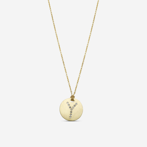 Roberto Coin Tiny Treasures 18K Yellow Gold Diamond "Y" Circle Pendant Necklace 000801AYCHXY - THE SOLIST