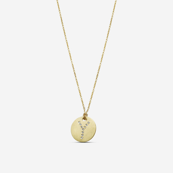 Roberto Coin Tiny Treasures 18K Yellow Gold Diamond "Y" Circle Pendant Necklace 000801AYCHXY - THE SOLIST