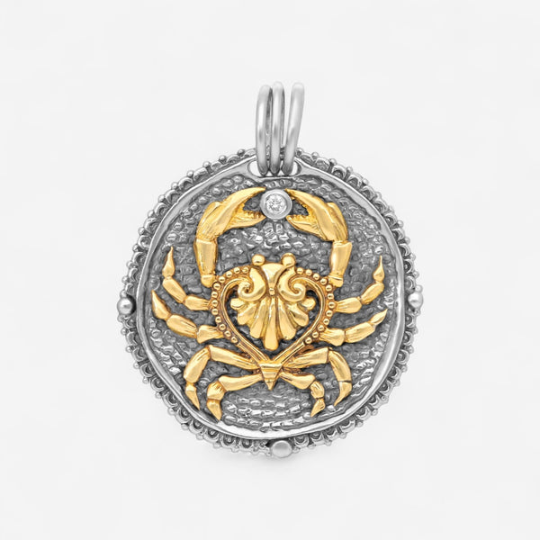 Konstantino Zodiac Cancer Sterling Silver & 18K Yellow Gold Diamond Carved Pendant MEKJ623-109 - THE SOLIST